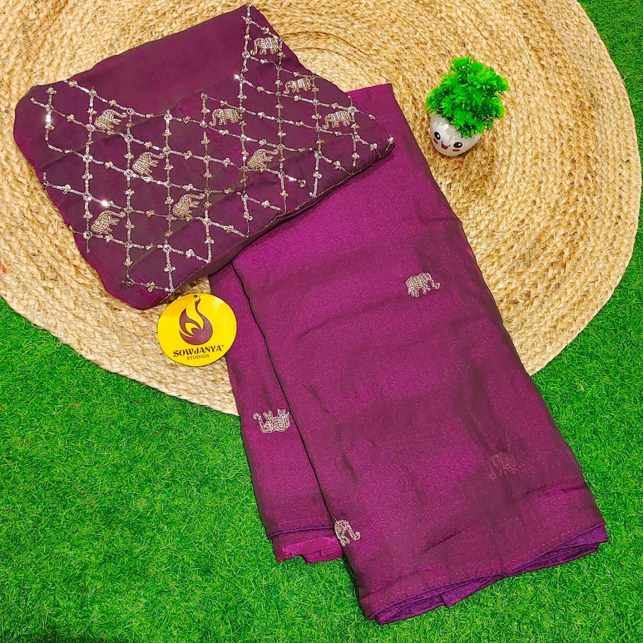Premium Space Silk With Bead Work Sarees SSBDS4