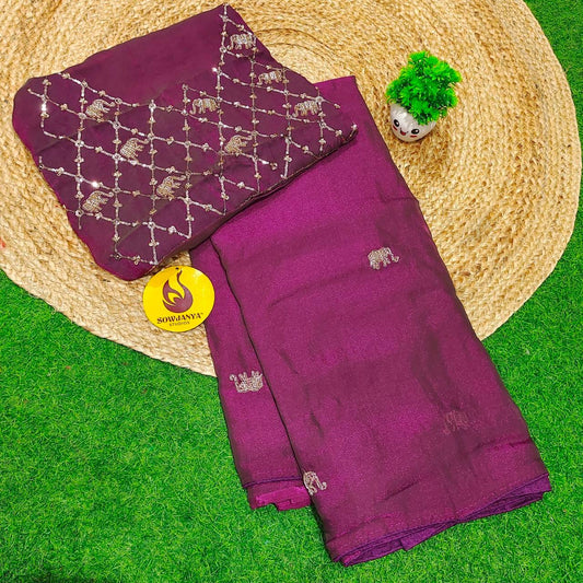 Premium Space Silk With Bead Work Sarees SSBDS4