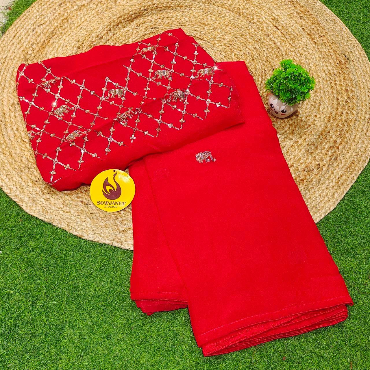Premium Space Silk With Bead Work Sarees SSBDS3