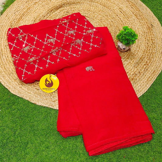 Premium Space Silk With Bead Work Sarees SSBDS3