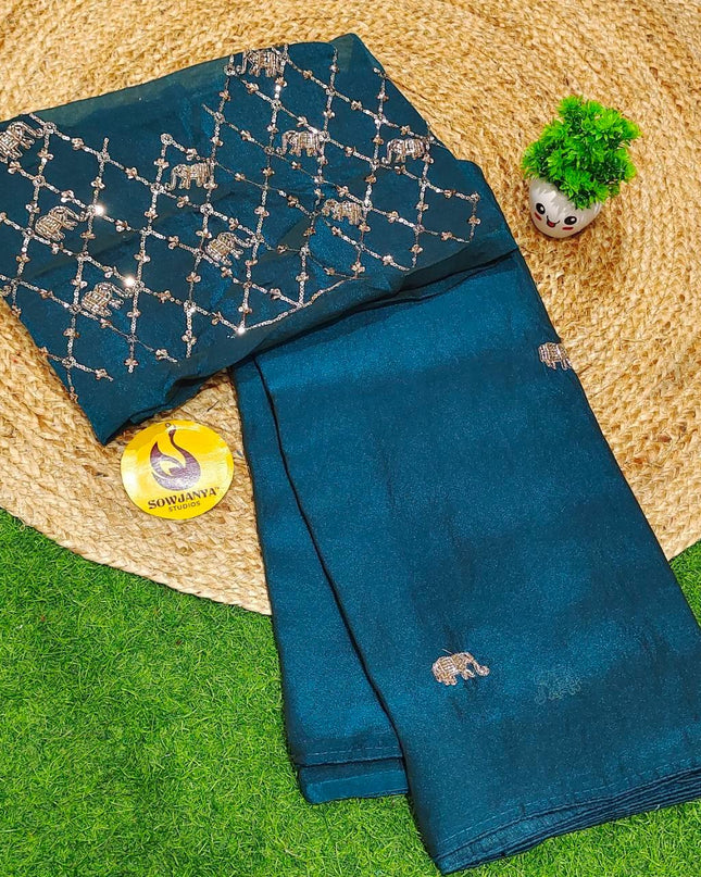 Premium Space Silk With Bead Work Sarees SSBDS2