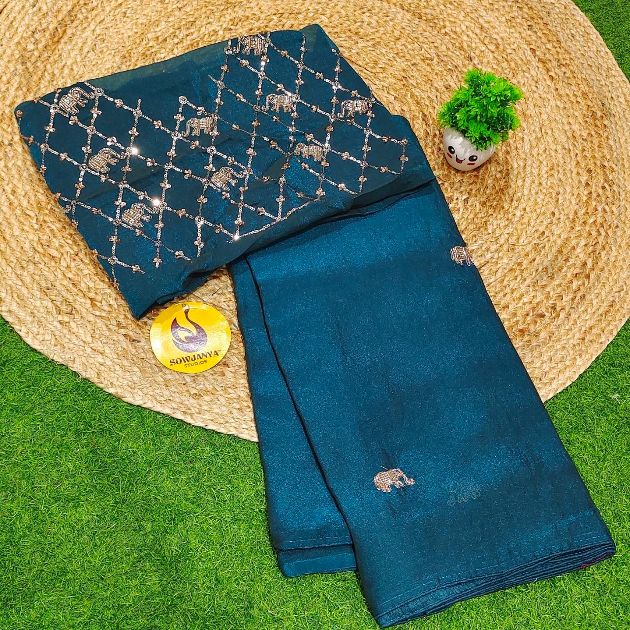 Premium Space Silk With Bead Work Sarees SSBDS2