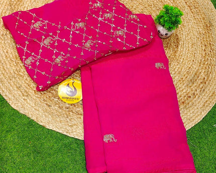 Premium Space Silk With Bead Work Sarees SSBDS1