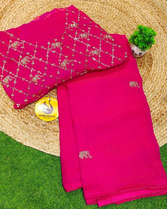 Premium Space Silk With Bead Work Sarees SSBDS1