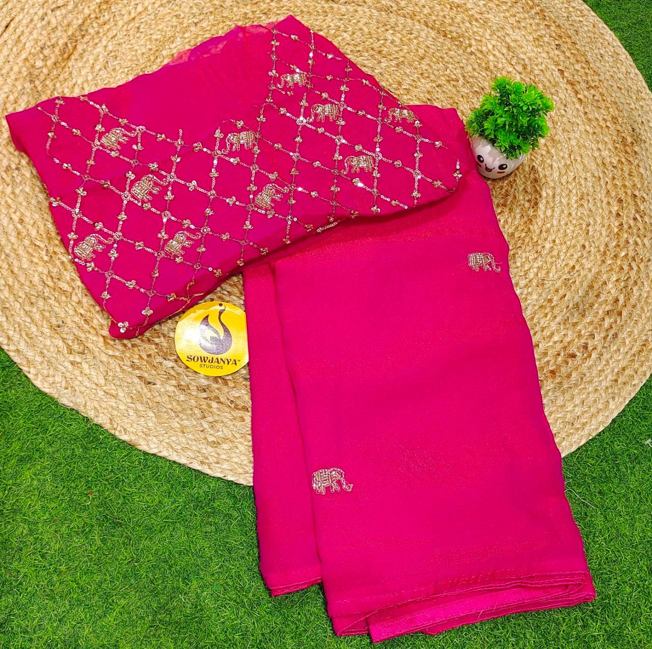Premium Space Silk With Bead Work Sarees SSBDS1