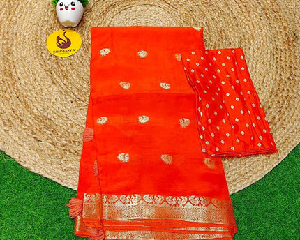 Premium Viscose Georgette ZARI LINES Saree's - ORANGE3