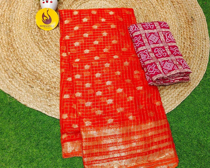 Premium Viscose Georgette ZARI LINES Saree's - ORANGE1