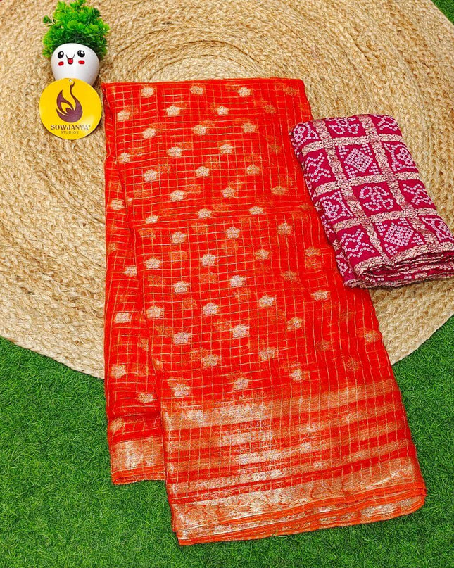 Premium Viscose Georgette ZARI LINES Saree's - ORANGE1