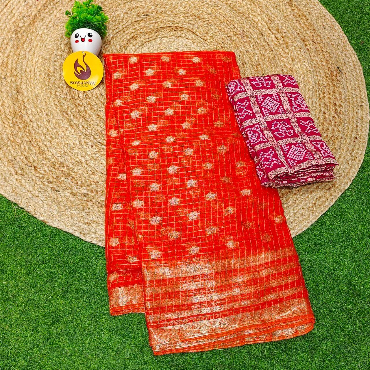Premium Viscose Georgette ZARI LINES Saree's - ORANGE1