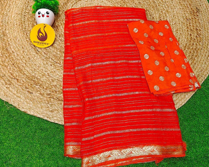 Premium Viscose Georgette ZARI LINES Saree's - ORANGE2