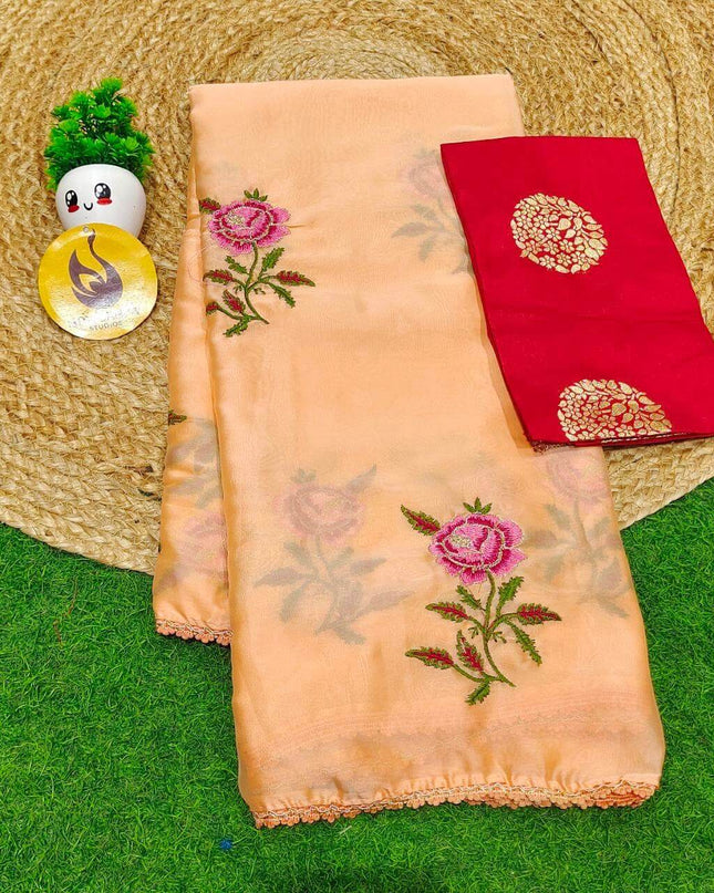 Premium Rangoli Silk with Emboridery work  Sarees - SSROS1