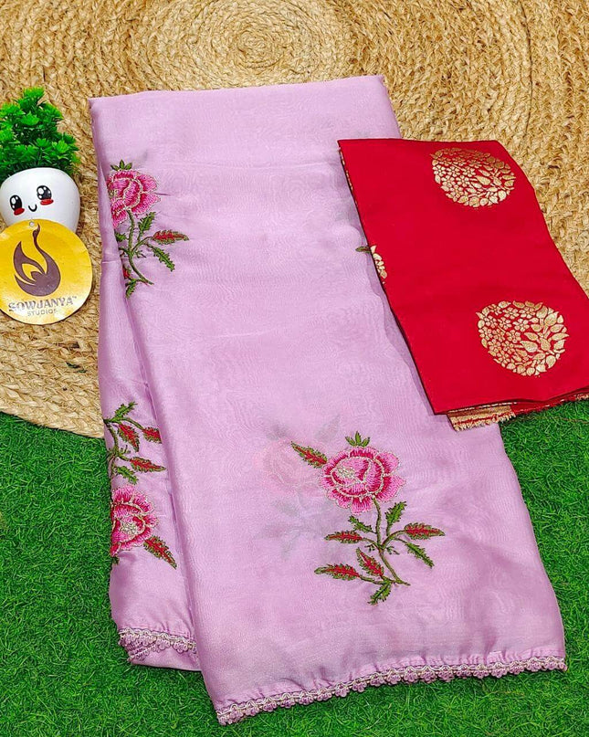 Premium Rangoli Silk with Emboridery work  Sarees - SSROS4(lavender shade)