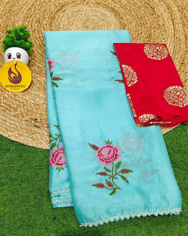 Premium Rangoli Silk with Emboridery work  Sarees - SSROS3