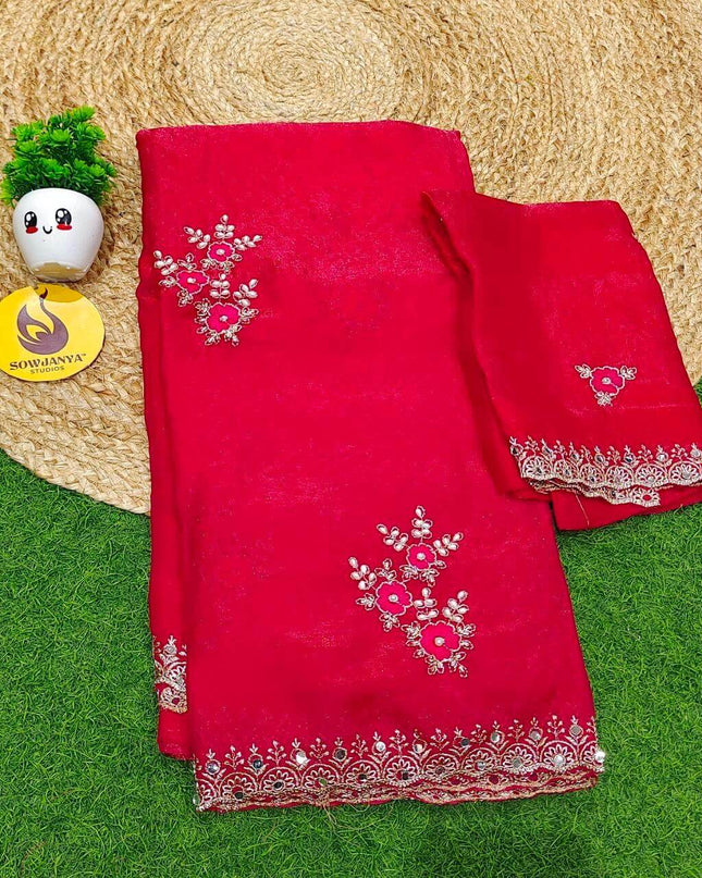 Premium Space Silk with MOTI work Sarees- SSMTS3(pink shade)