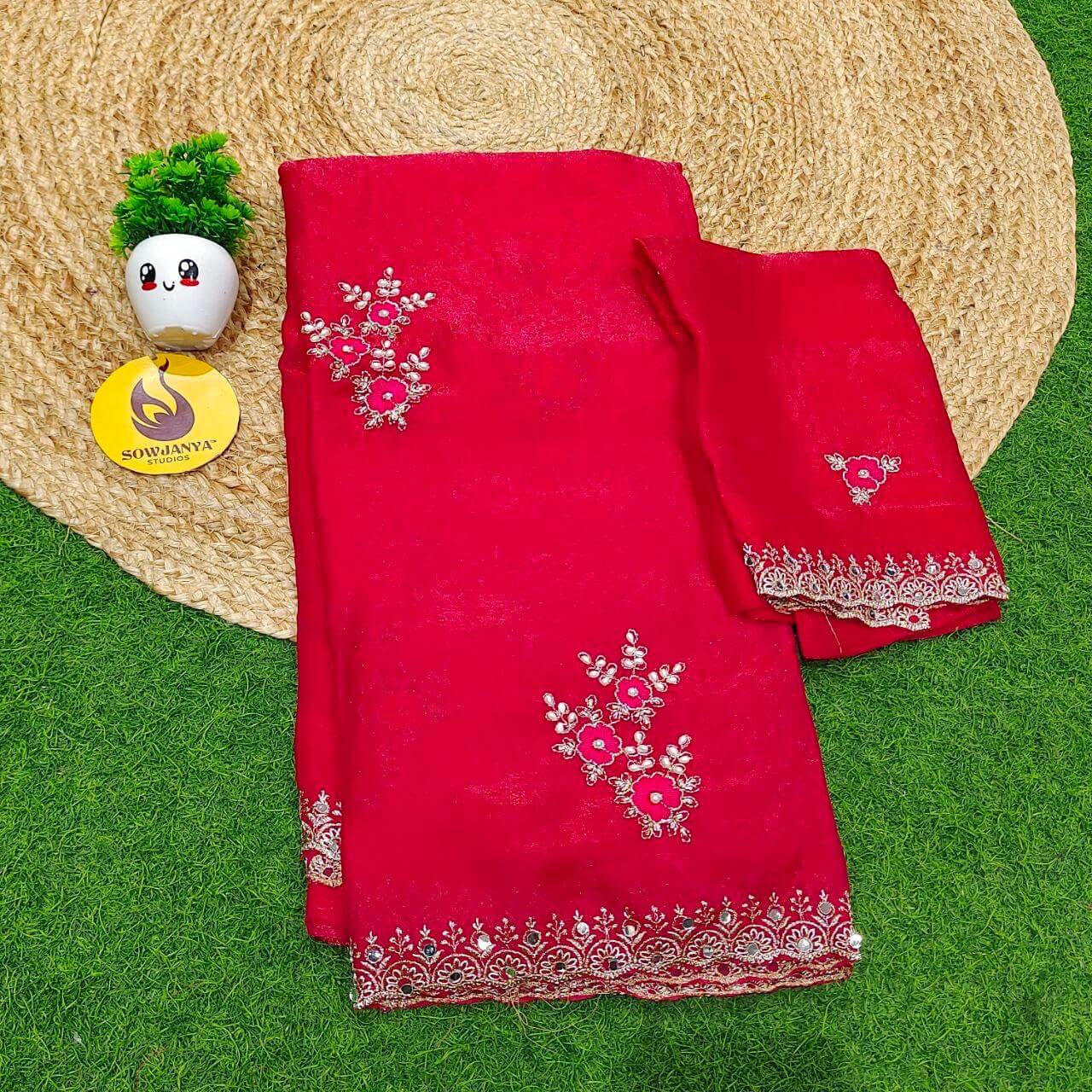 Premium Space Silk with MOTI work Sarees- SSMTS3(pink shade)