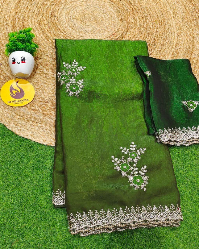 Premium Space Silk with MOTI work Sarees- SSMTS5