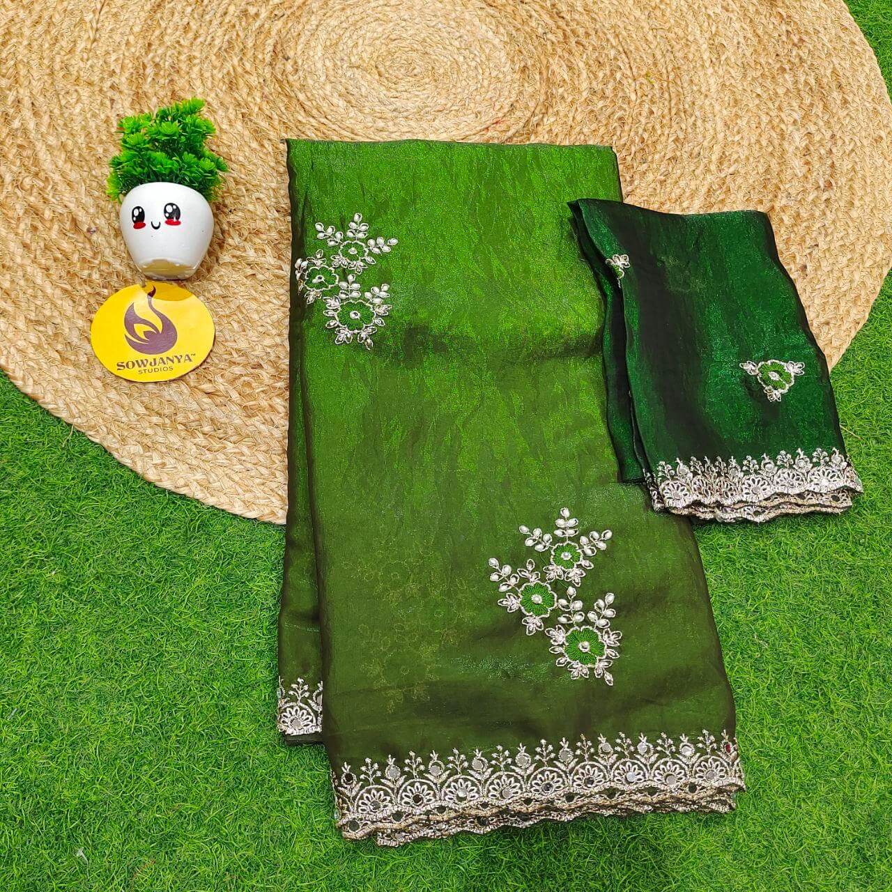 Premium Space Silk with MOTI work Sarees- SSMTS5