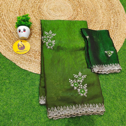 Premium Space Silk with MOTI work Sarees- SSMTS5