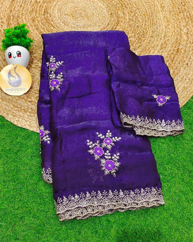Premium Space Silk with MOTI work Sarees- SSMTS1