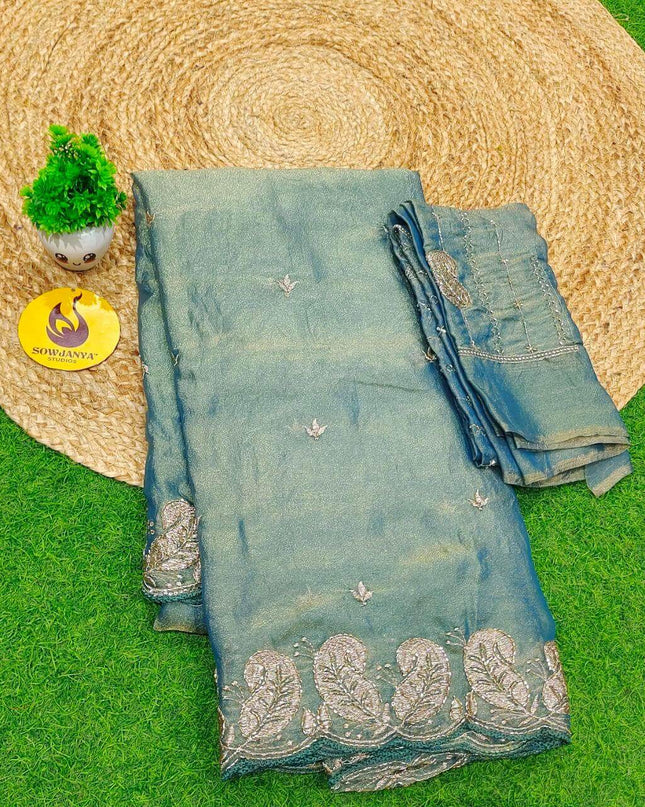 Premium Space Silk withI work Sarees- SSMTS10