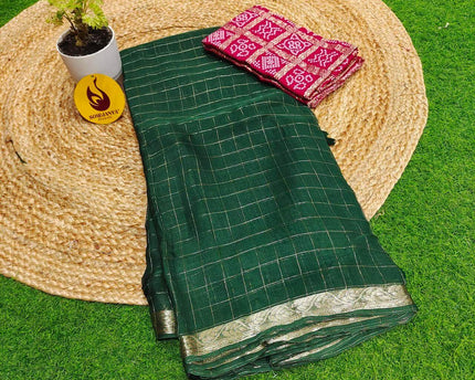 Premium Viscose Georgette with chex  Sarees - SSVHX3(pink blouse)