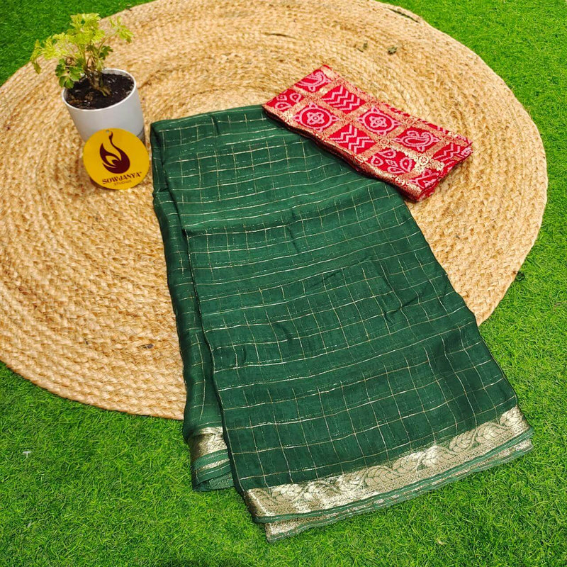Premium Viscose Georgette with chex  Sarees - SSVHX4(red blouse)