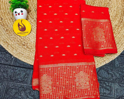 Viscose Butti Saree's With Floral Kanchi Border- SSFKV01 (ORANGE)