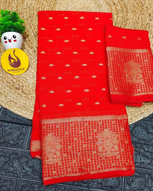 Viscose Butti Saree's With Floral Kanchi Border- SSFKV01 (ORANGE)