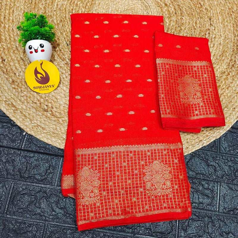 Viscose Butti Saree's With Floral Kanchi Border- SSFKV01 (ORANGE)