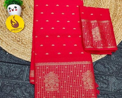 Viscose Butti Saree's With Floral Kanchi Border- SSFKV04 (RED)