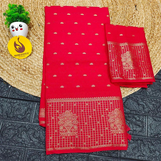 Viscose Butti Saree's With Floral Kanchi Border - BUNCH4 (RED)