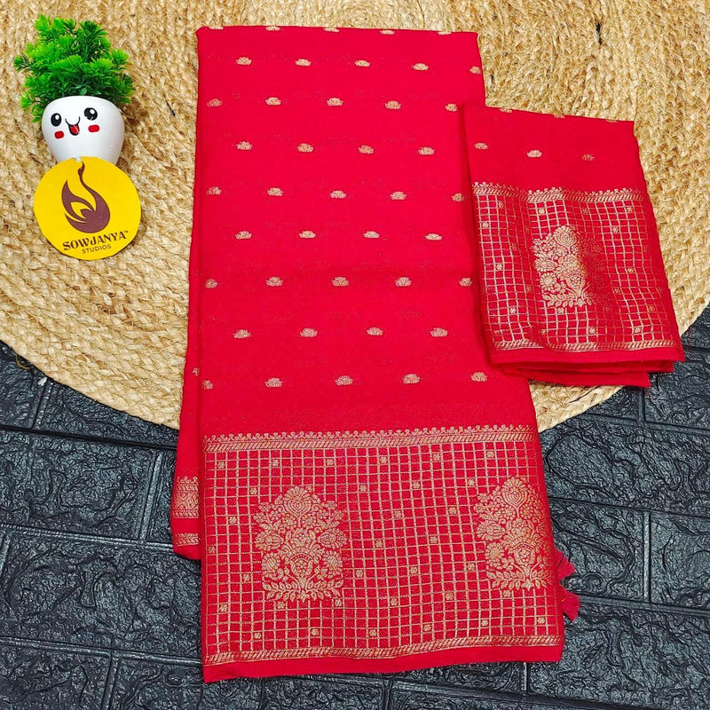 Viscose Butti Saree's With Floral Kanchi Border- SSFKV04 (RED)