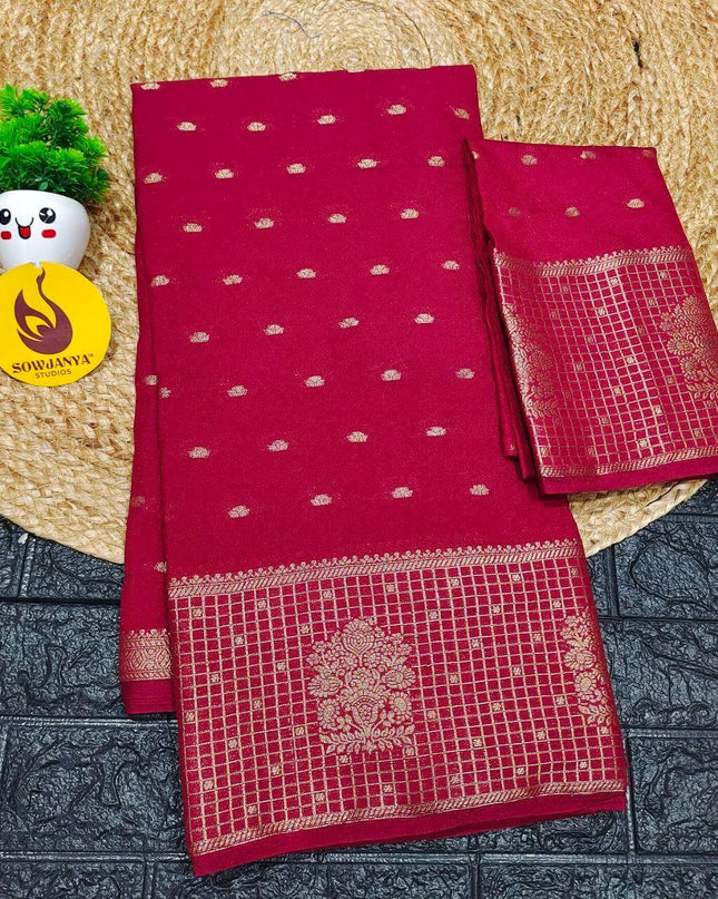 Viscose Butti Saree's With Floral Kanchi Border- SSFKV03 (MEROUN)