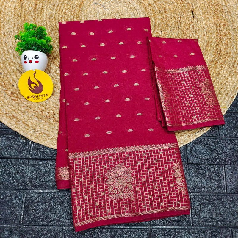 Viscose Butti Saree's With Floral Kanchi Border- SSFKV03 (MEROUN)