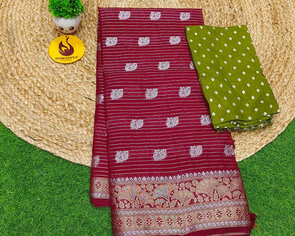 Premium Viscose Georgette Saree - SSRED5(MEROUN)
