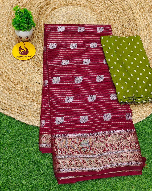 Premium Viscose Georgette Saree - SSRED5(MEROUN)