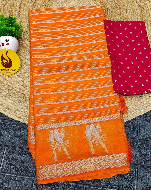 Premium Viscose Georgette Saree - SSRED9(PINK BLOUSE)