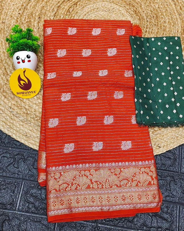 Premium Viscose Georgette Saree - SSRED3 (RUST ORANGE)