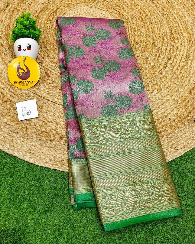Premium Tissue Soft Pattu With Kanchi Big  Border - SSMGS13