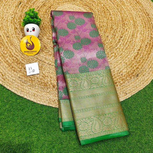 Premium Tissue Soft Pattu With Kanchi Big  Border - SSMGS13