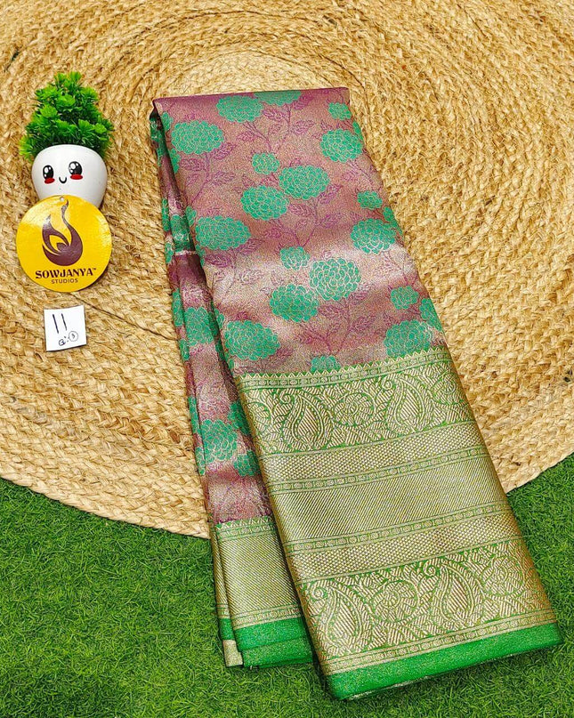 Premium Tissue Soft Pattu With Kanchi Big  Border - SSMGS11