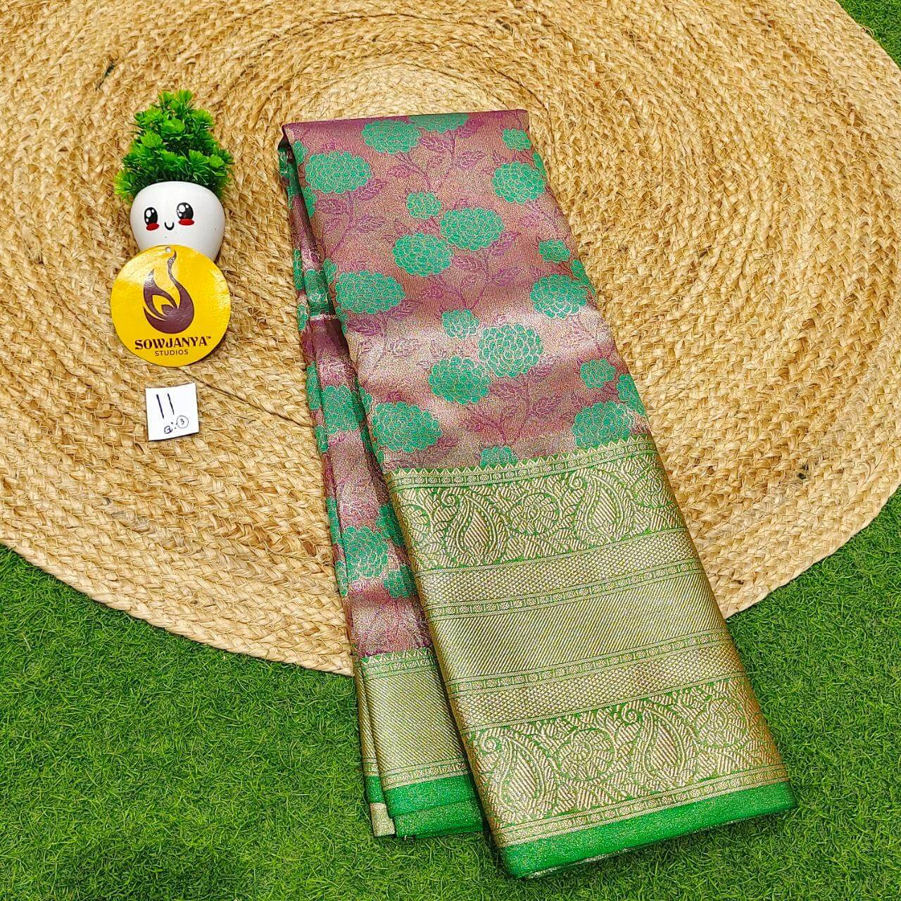 Premium Tissue Soft Pattu With Kanchi Big  Border - SSMGS11