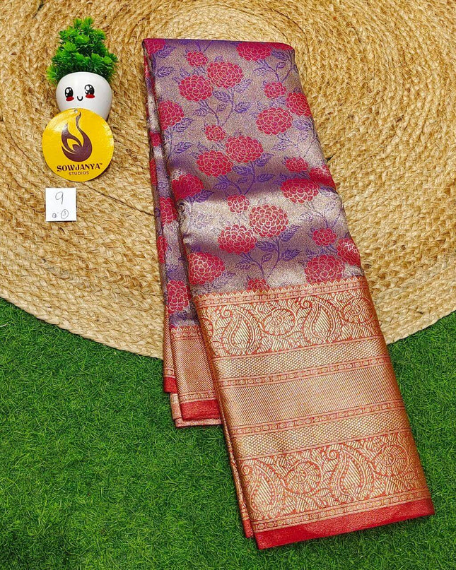 Premium Tissue Soft Pattu With Kanchi Big  Border - SSMGS9