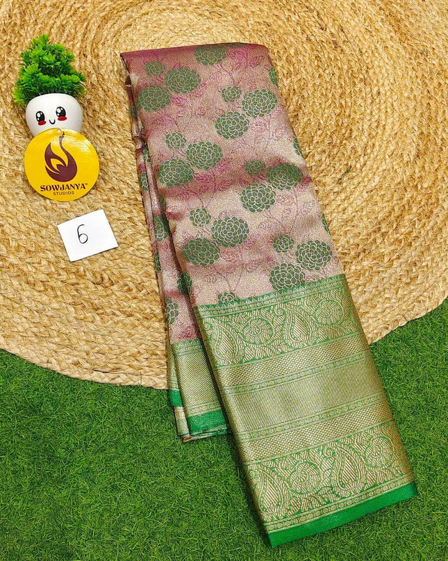 Premium Tissue Soft Pattu With Kanchi Big  Border - SSMGS6