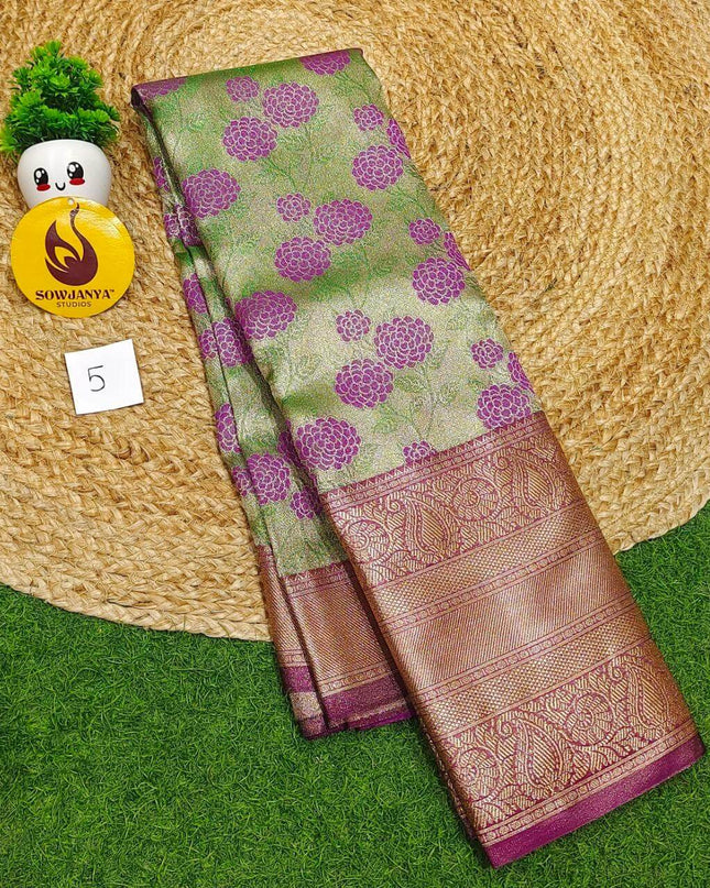 Premium Tissue Soft Pattu With Kanchi Big  Border - SSMGS5