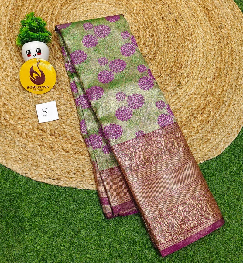 Premium Tissue Soft Pattu With Kanchi Big  Border - SSMGS5