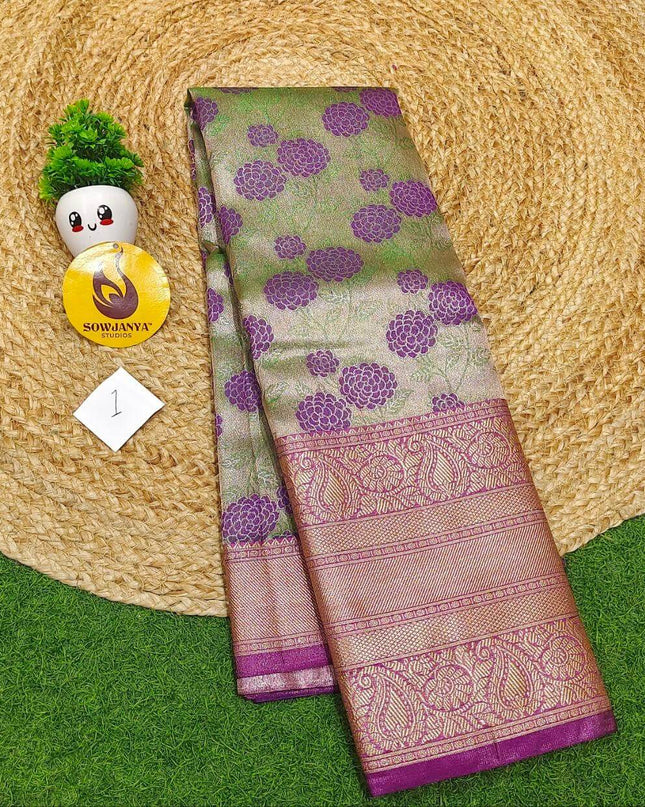 Premium Tissue Soft Pattu With Kanchi Big  Border - SSMGS1