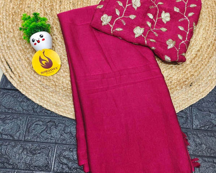 Premium Crush with Heavy floral Work Blouse Sarees -CRUSH2(WINE)