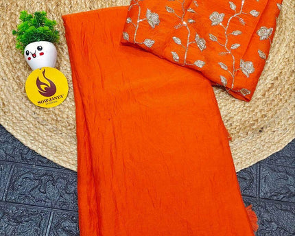 Premium Crush with Heavy floral Work Blouse Sarees -CRUSH1