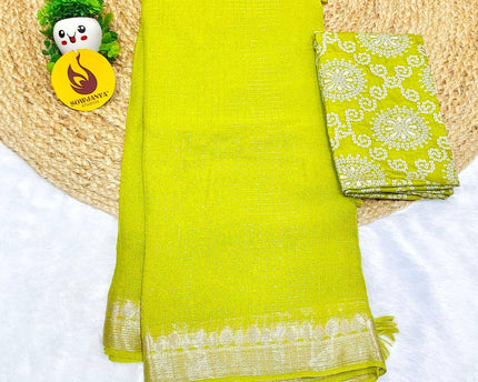 Premium Viscose Georgette Zari Chex with Bandini Blouse Sarees - SSBCH7 (GREEN)
